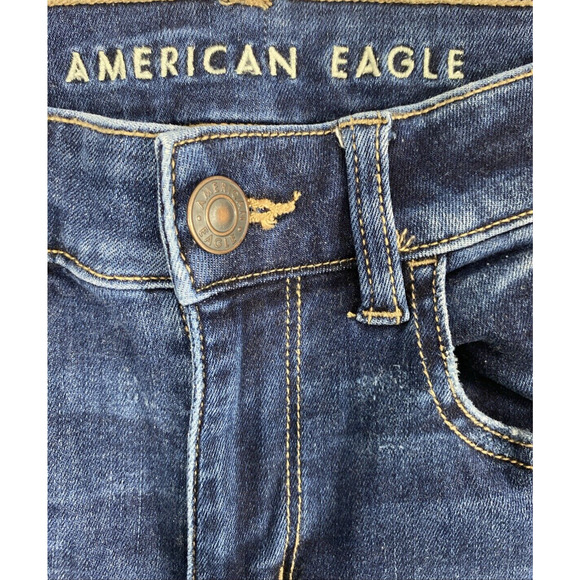American Eagle Jeans Womens Size 4R Hi Rise‎ Jegging Destroyed Dark Wash Denim - Picture 3 of 13